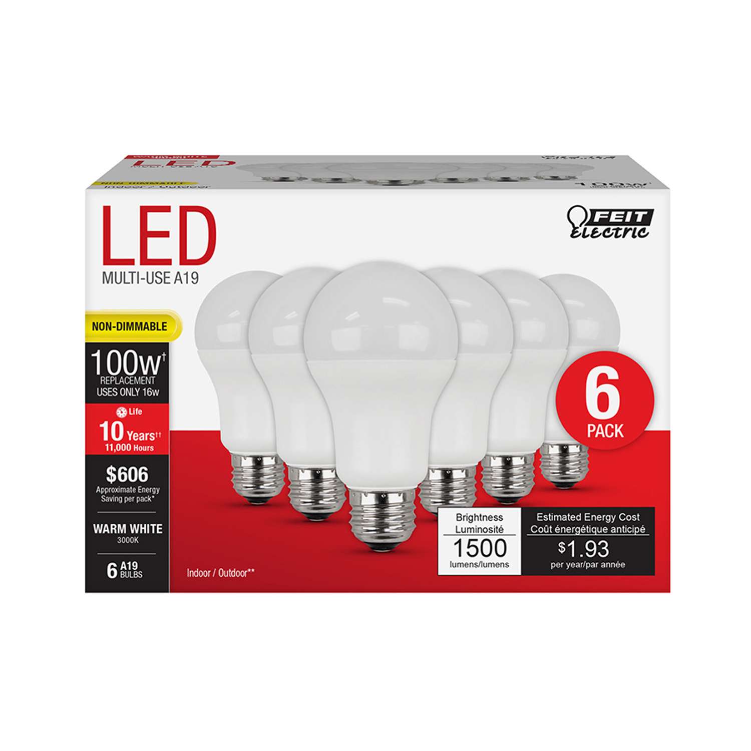 Feit Electric A19/1100R/LED A19 16W/75W Soft White Bulb 